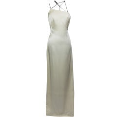 Gianni Versace Couture Oyster Gown with Rhinestone Straps at 1stDibs