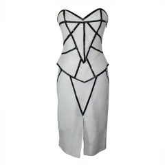 Thierry Mugler Couture Geometric Leather Bustier and Skirt Ensemble