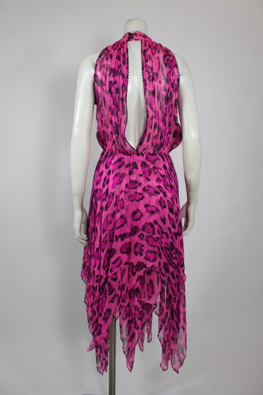 Women's 1980s Merivale Shocking Pink Leopard Print Chiffon Party Dress