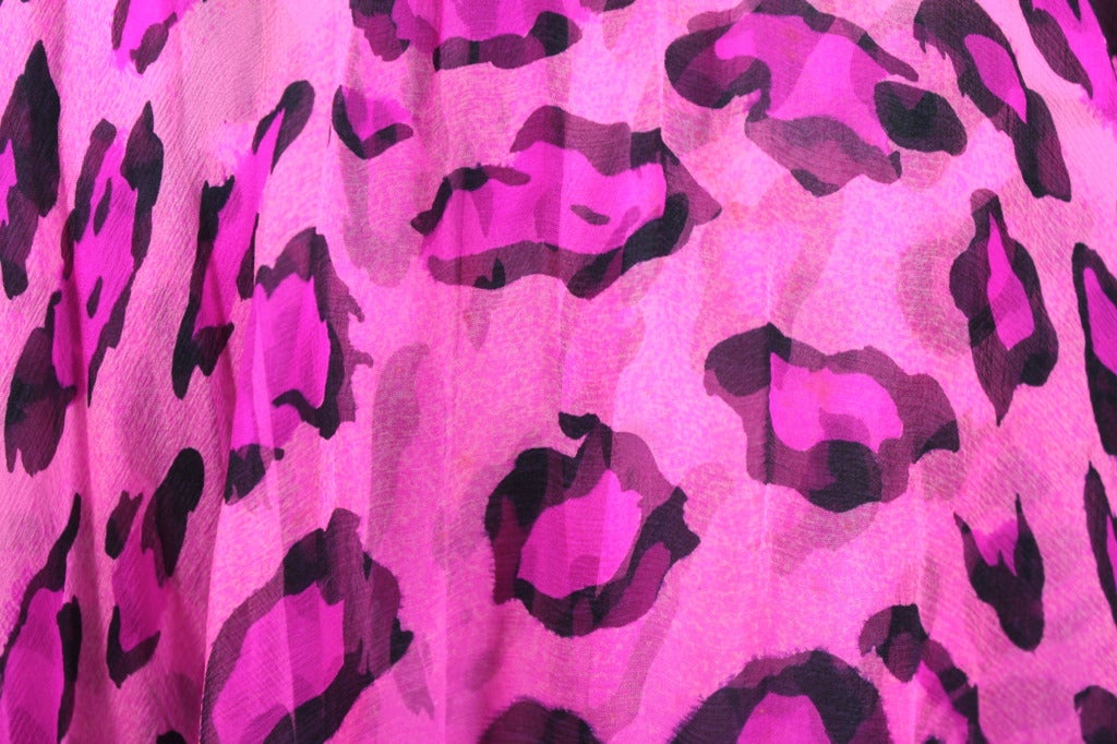 1980s Merivale Shocking Pink Leopard Print Chiffon Party Dress 3