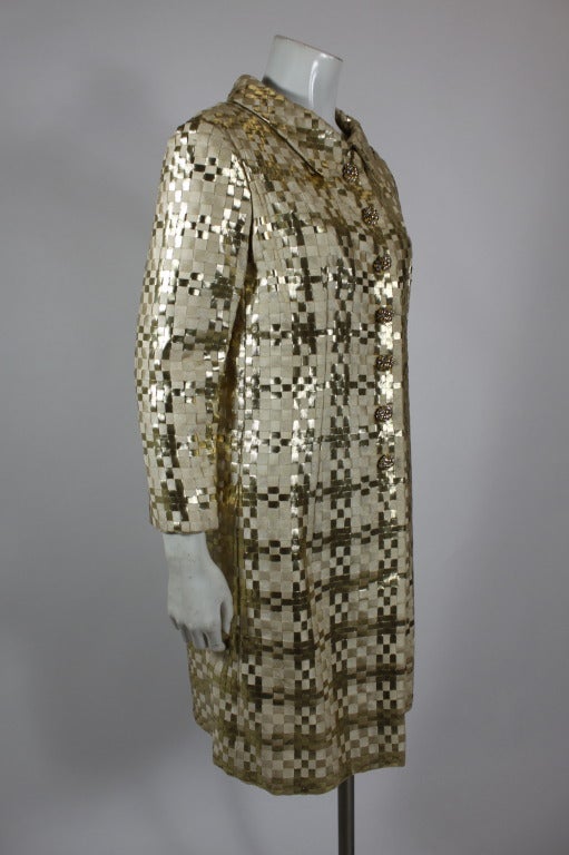 Valentino Couture 1960s Gold Metallic Basket Woven Coat In Excellent Condition In Los Angeles, CA