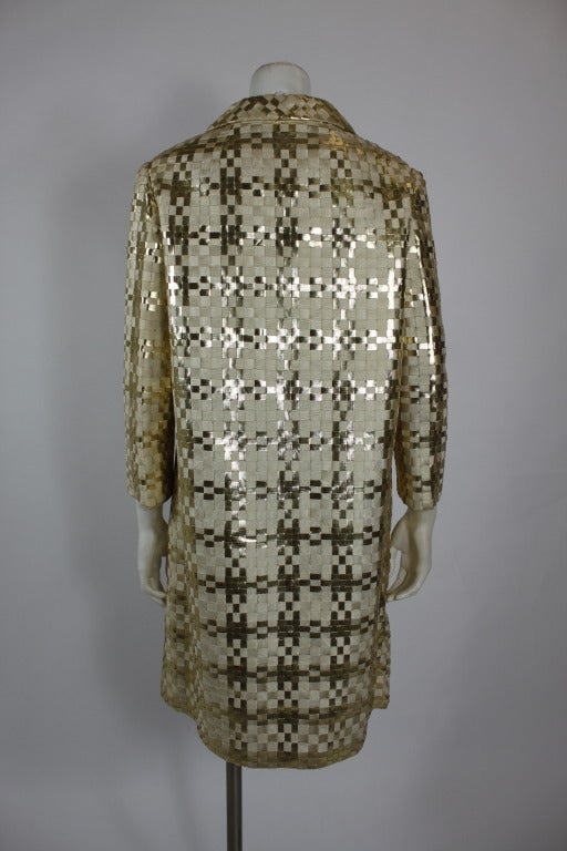 Women's Valentino Couture 1960s Gold Metallic Basket Woven Coat