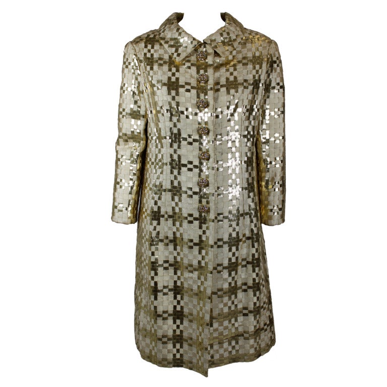 Valentino Couture 1960s Gold Metallic Basket Woven Coat