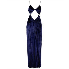 Balestra Midnight Blue Velvet Gown with Rhinestone Straps