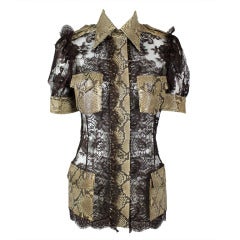 Dolce & Gabbana Chocolate Brown Lace and Python Snakeskin Safari Blouse 3