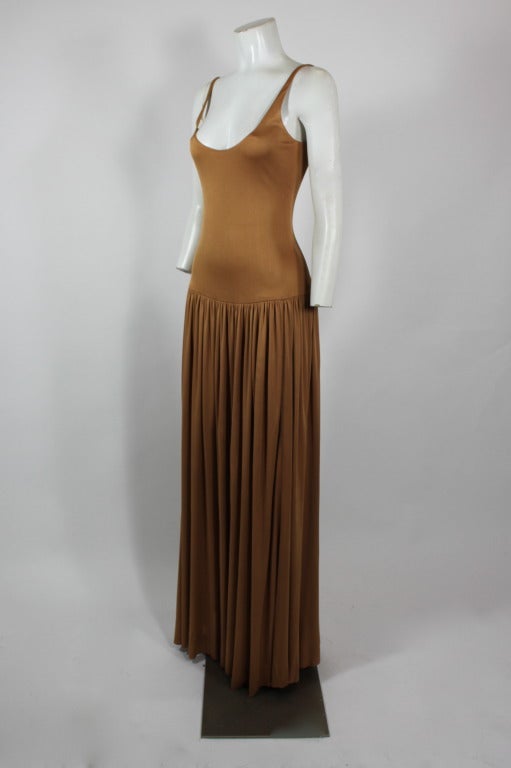 1970s Halston Bronze Silk Jersey Gown In Excellent Condition In Los Angeles, CA