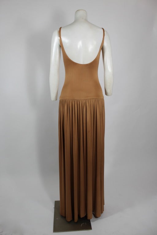 Women's 1970s Halston Bronze Silk Jersey Gown