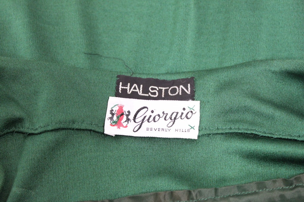 1970s Halston Emerald Green Silk Jersey Halter Gown 3
