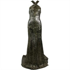 Naeem Khan 1990s Gilded Gold Sequin Gown