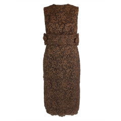 1960s Galanos Rich Brown Lace Cocktail Shift Dress