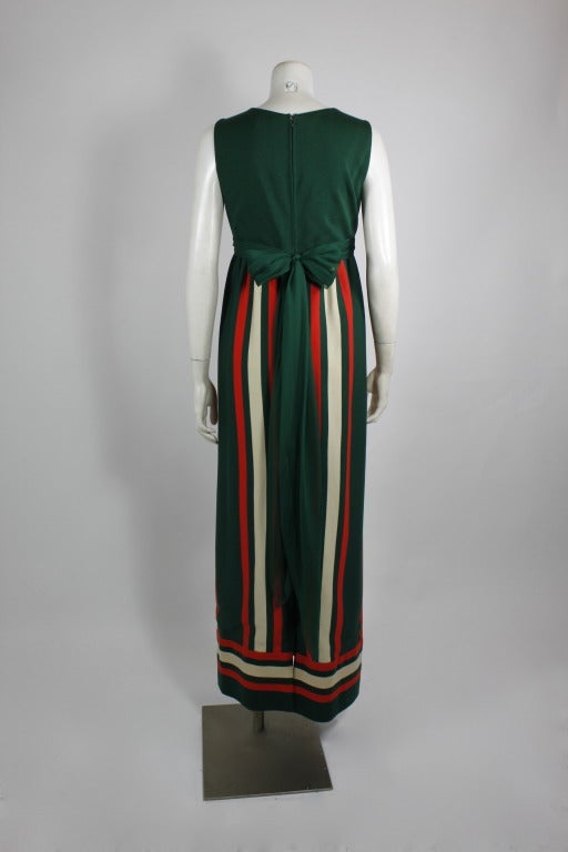 Galanos 1960s Green and Orange Graphic Stripe Wool Gown In Excellent Condition In Los Angeles, CA