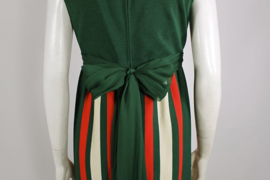 Galanos 1960s Green and Orange Graphic Stripe Wool Gown 1