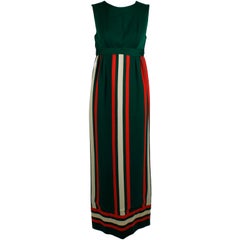 Vintage Galanos 1960s Green and Orange Graphic Stripe Wool Gown