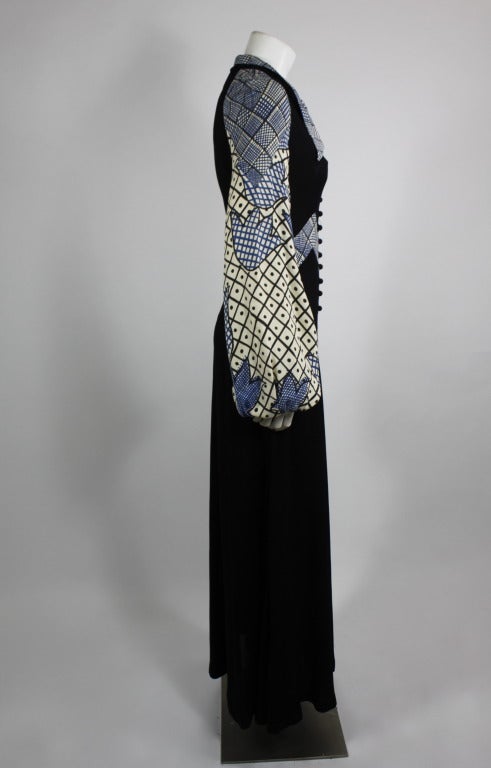 1970s Ossie Clark Graphic Dress with Bell Sleeves In Excellent Condition In Los Angeles, CA