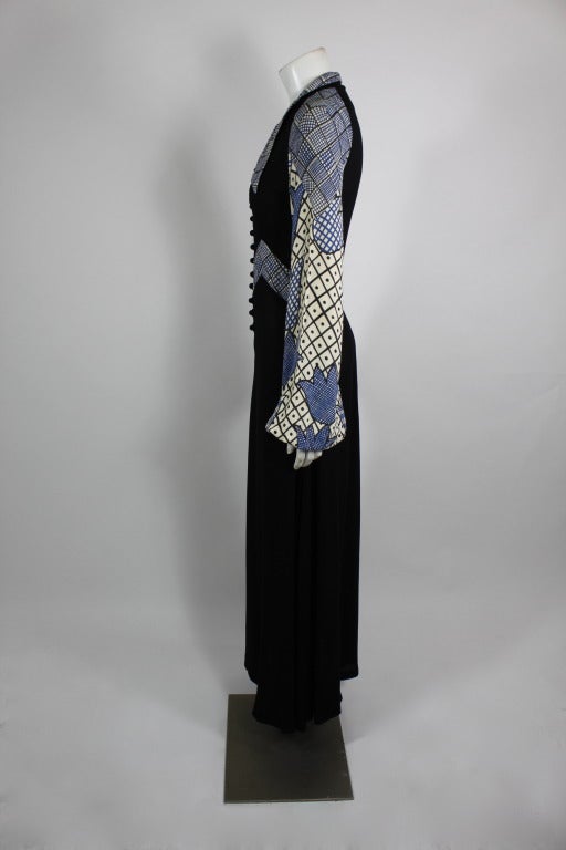 Women's 1970s Ossie Clark Graphic Dress with Bell Sleeves