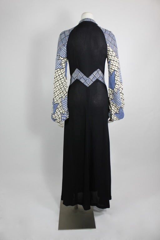 1970s Ossie Clark Graphic Dress with Bell Sleeves 1