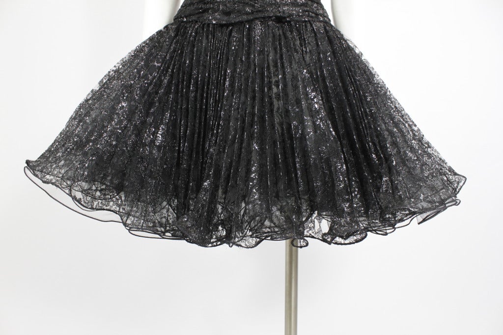 1980s Vicky Tiel Couture Black Lace Party Dress with Rhinestone Collar For Sale 4