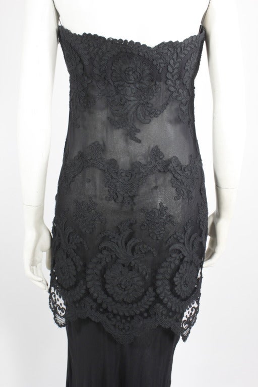 1990s GALANOS Black Chiffon Lace Gown with Lace Collar 4