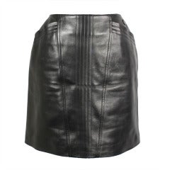 CHANEL Black Leather Mini Skirt with Logo Button