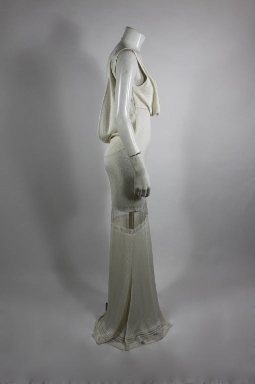 Women's 2000s John Galliano White Knit Gown with Sheer Panel