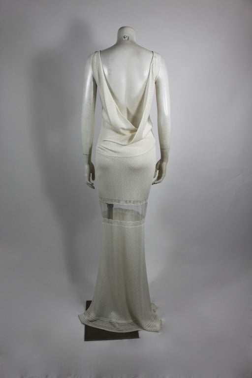 2000s John Galliano White Knit Gown with Sheer Panel 1
