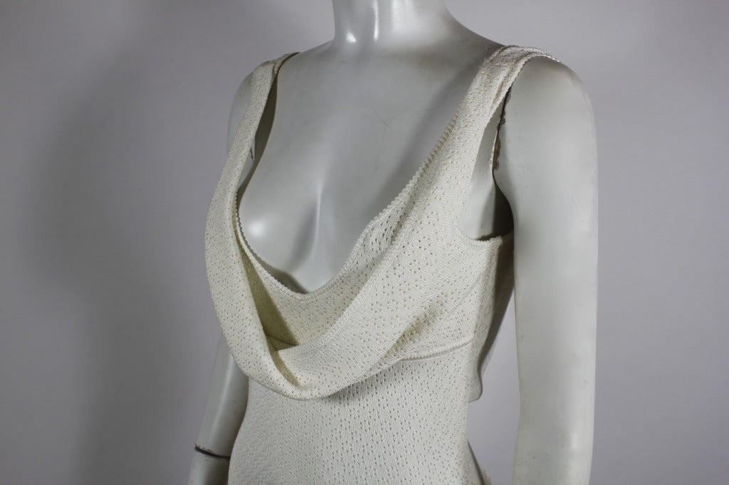 2000s John Galliano White Knit Gown with Sheer Panel 2