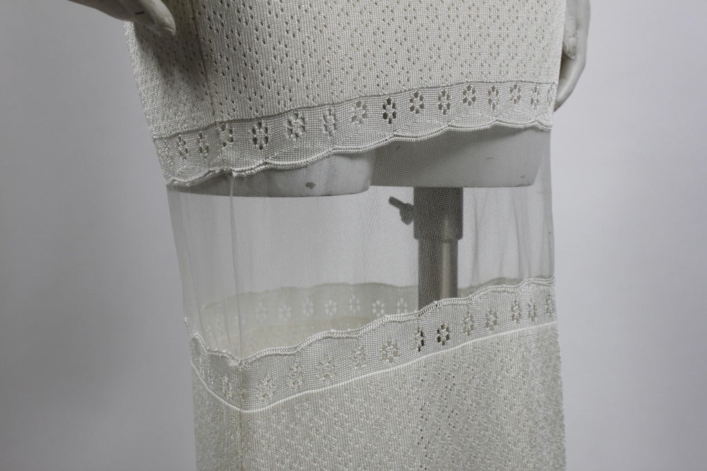 2000s John Galliano White Knit Gown with Sheer Panel 3