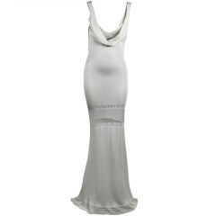 2000s John Galliano White Knit Gown with Sheer Panel