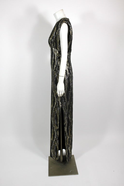 Women's GALANOS Metallic Woodgrain Gown with Wrap