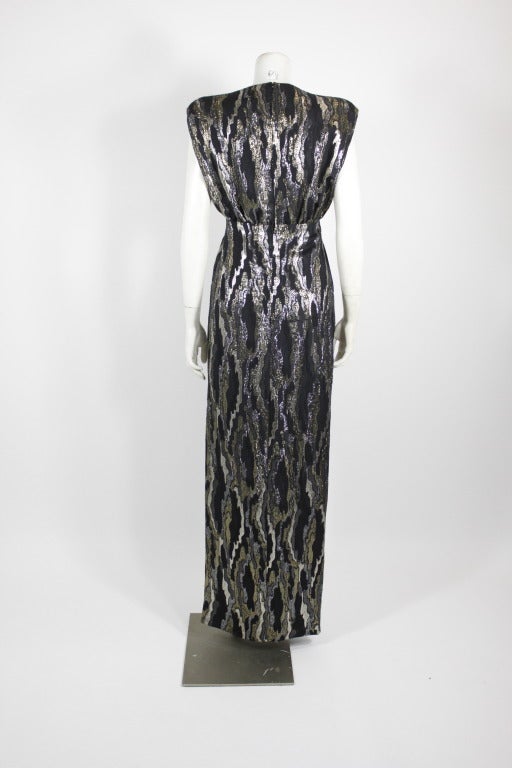 GALANOS Metallic Woodgrain Gown with Wrap 1