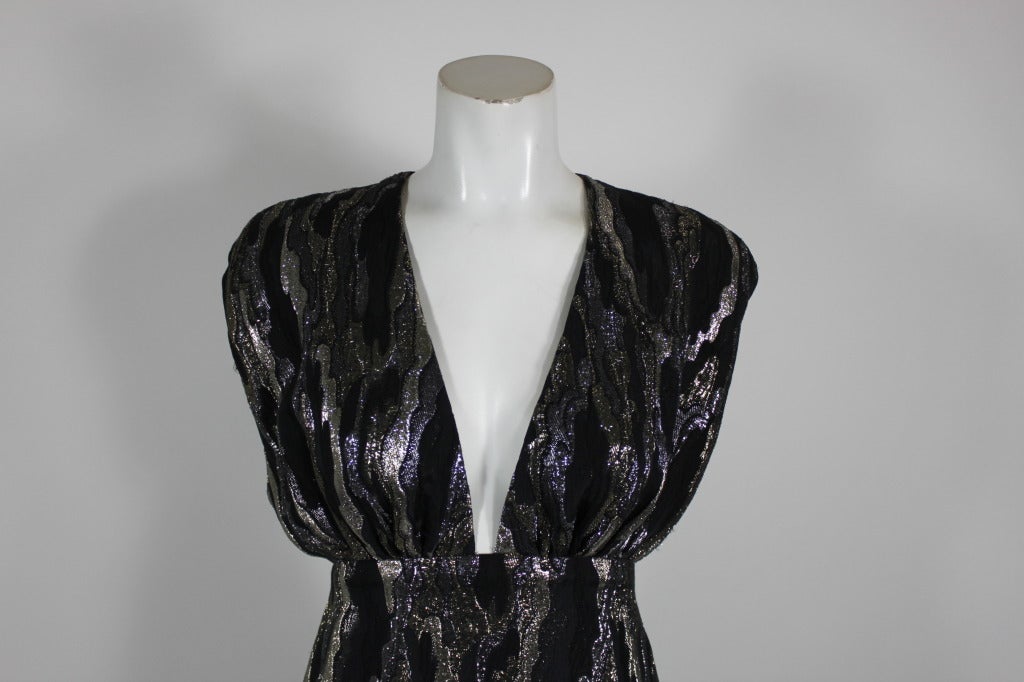 GALANOS Metallic Woodgrain Gown with Wrap 2