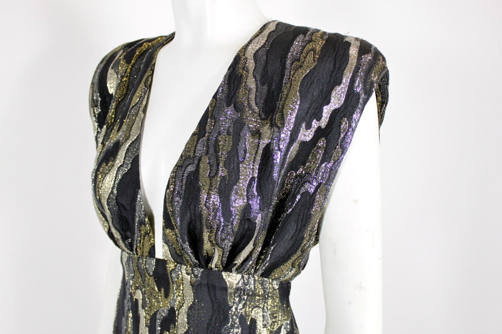GALANOS Metallic Woodgrain Gown with Wrap 3