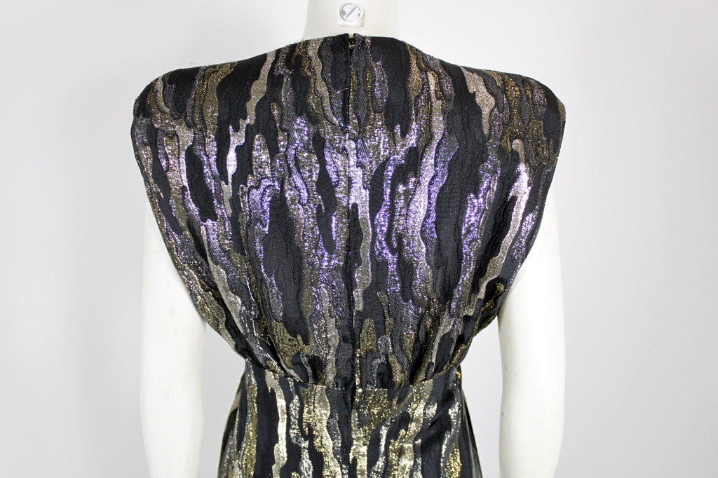 GALANOS Metallic Woodgrain Gown with Wrap 4