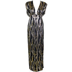 GALANOS Metallic Woodgrain Gown with Wrap