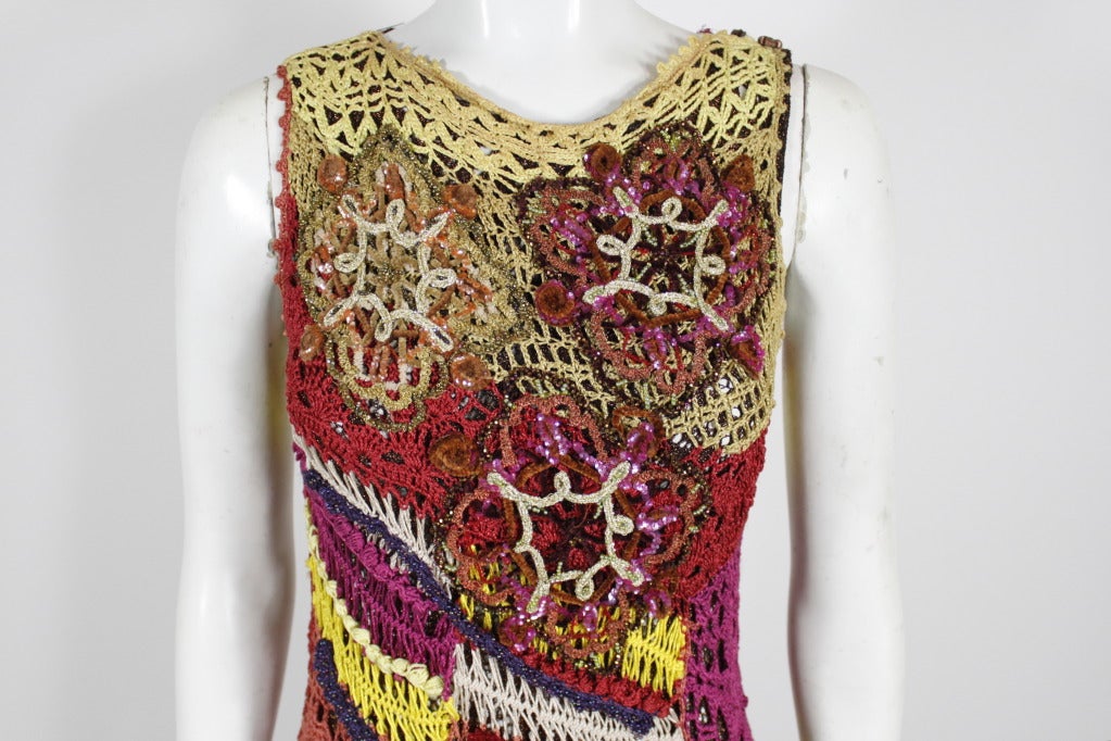 Christian Lacroix 1990s Rainbow Crochet Gown with Glittering Appliqué 2