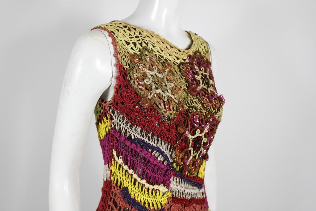 Christian Lacroix 1990s Rainbow Crochet Gown with Glittering Appliqué 3