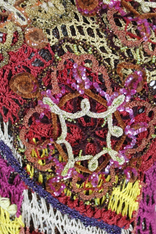 Christian Lacroix 1990s Rainbow Crochet Gown with Glittering Appliqué 4
