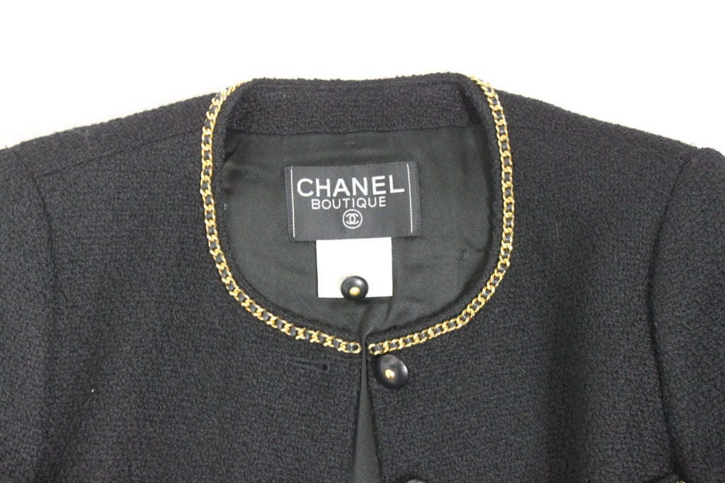 Chanel Black Bouclé Tweed Suit with Gold Chain Detail 5