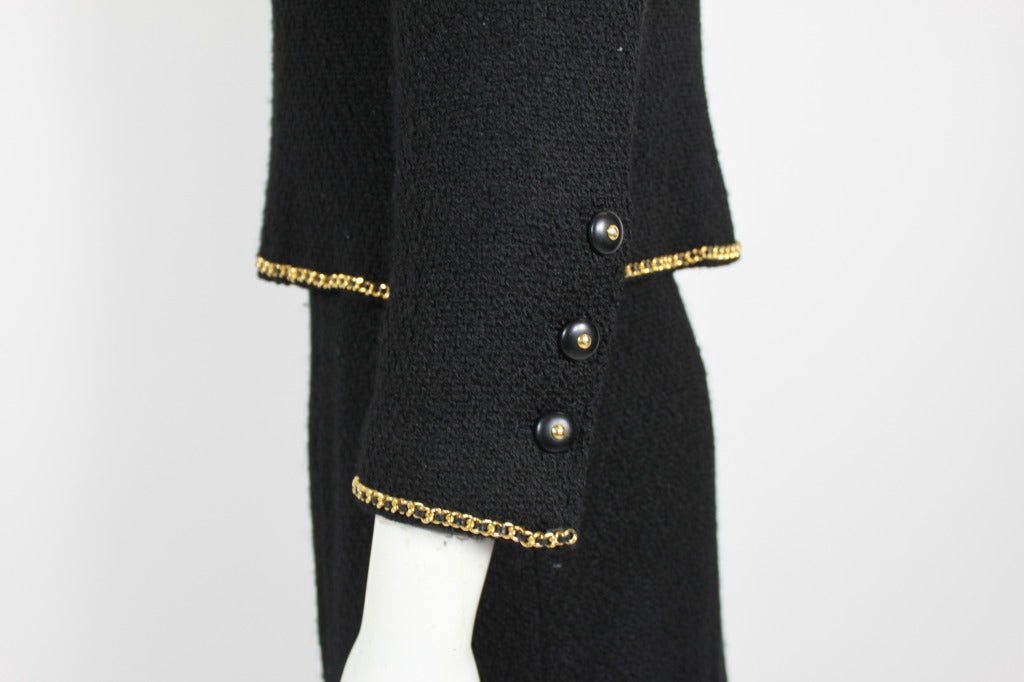 Chanel Black Bouclé Tweed Suit with Gold Chain Detail 4