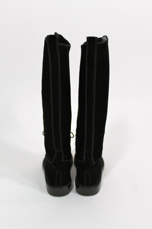 CHANEL Black Velvet Equestrian Boots with Logo Detail 4