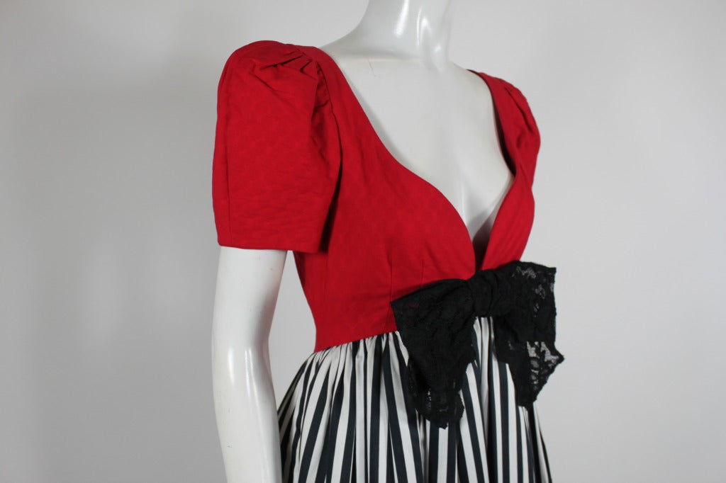 1980s Adele Simpson Striped Party Dress 1