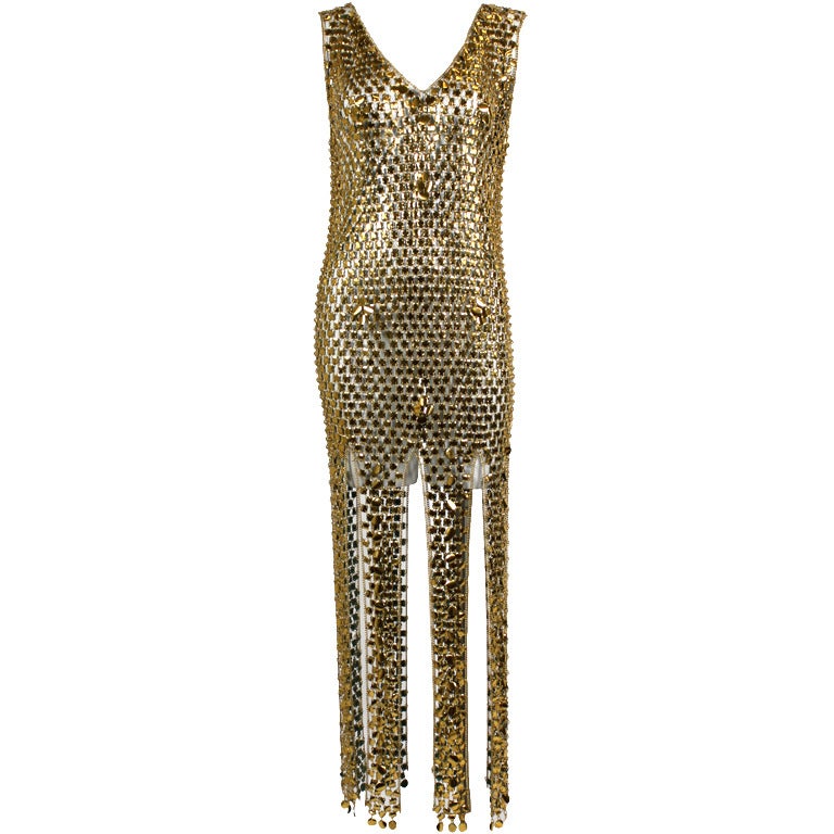1960s Gold Paillette Chain Linked Gown