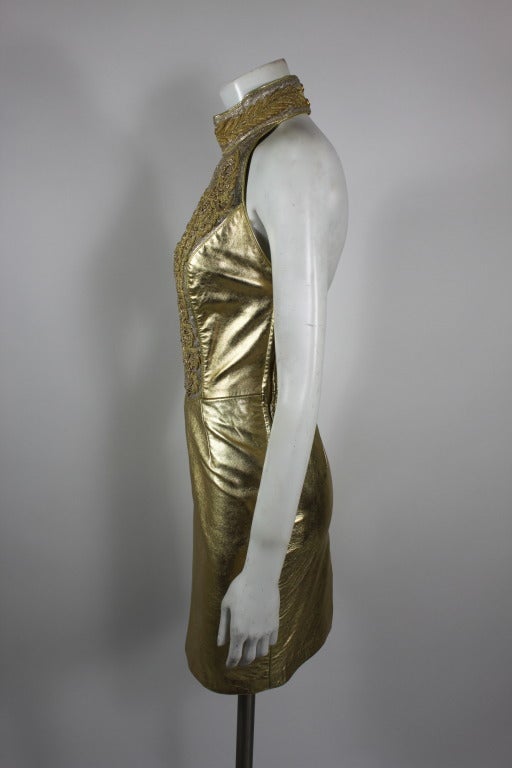 Women's 1980s North Beach Leather Gold Embellished Halter Dress
