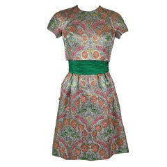 1960s Two-Piece Floral Metallic Party Dress