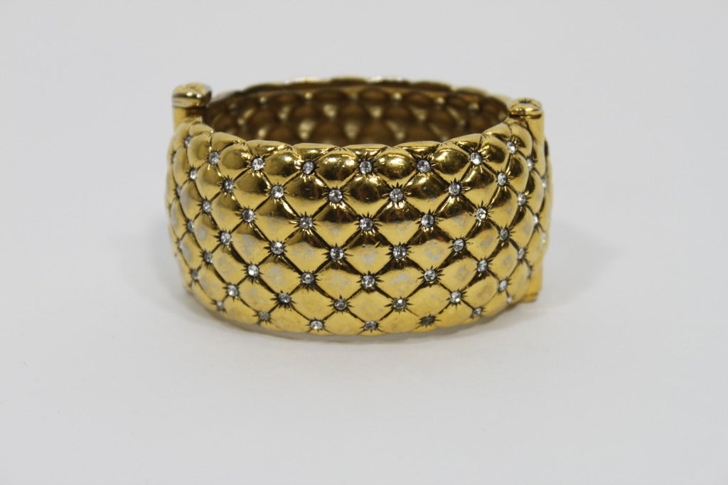 Women's Goossens Paris 1960s Couture Goldtone Quilted Cuff Bracelet For Sale