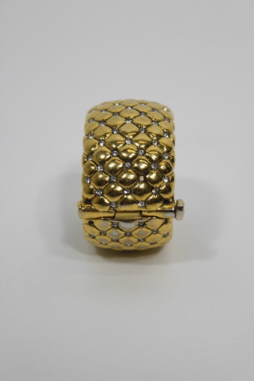 Goossens Paris 1960s Couture Goldtone Quilted Cuff Bracelet For Sale 1