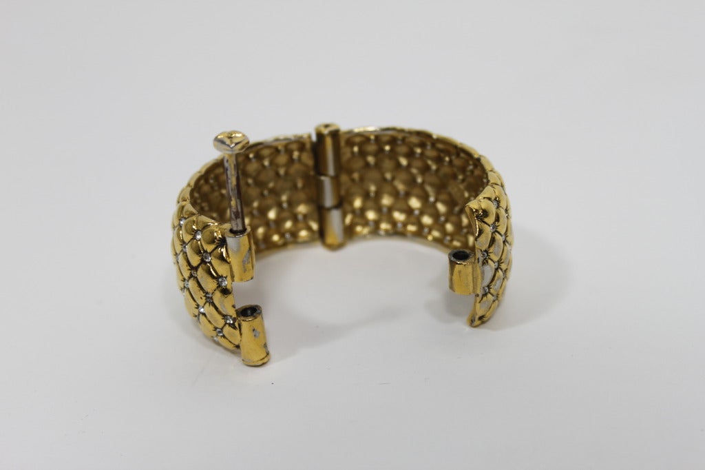 Goossens Paris 1960s Couture Goldtone Quilted Cuff Bracelet For Sale 3