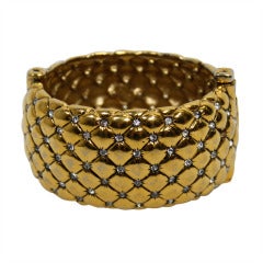 Vintage Goossens Paris 1960s Couture Goldtone Quilted Cuff Bracelet