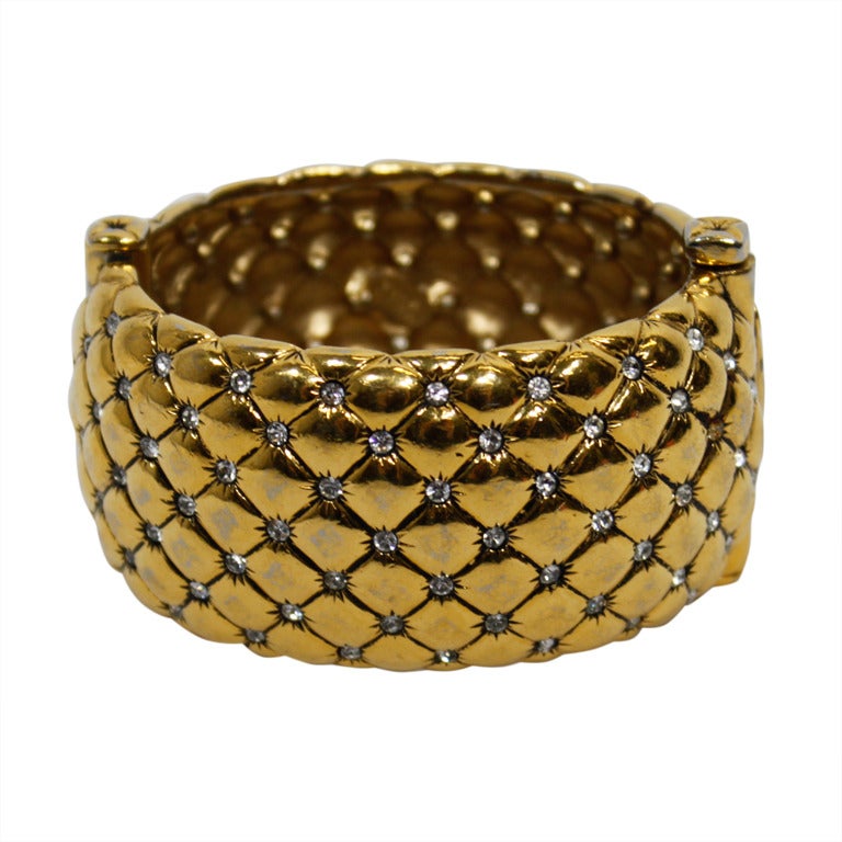 Goossens Paris 1960s Couture Goldtone Quilted Cuff Bracelet For Sale