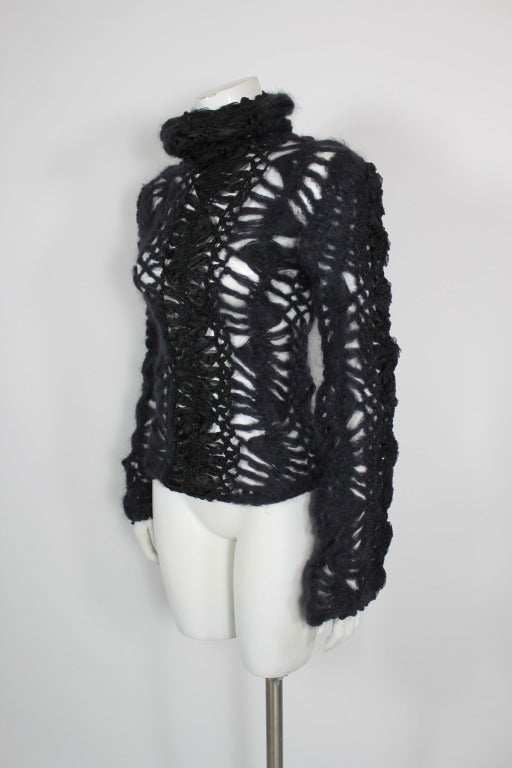 Christian Dior Wool Cashmere Crochet Sweater In Excellent Condition In Los Angeles, CA